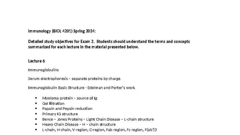 Immunology (BIOL 4201) Spring 2024: Exam 2 Study Objectives - Studocu