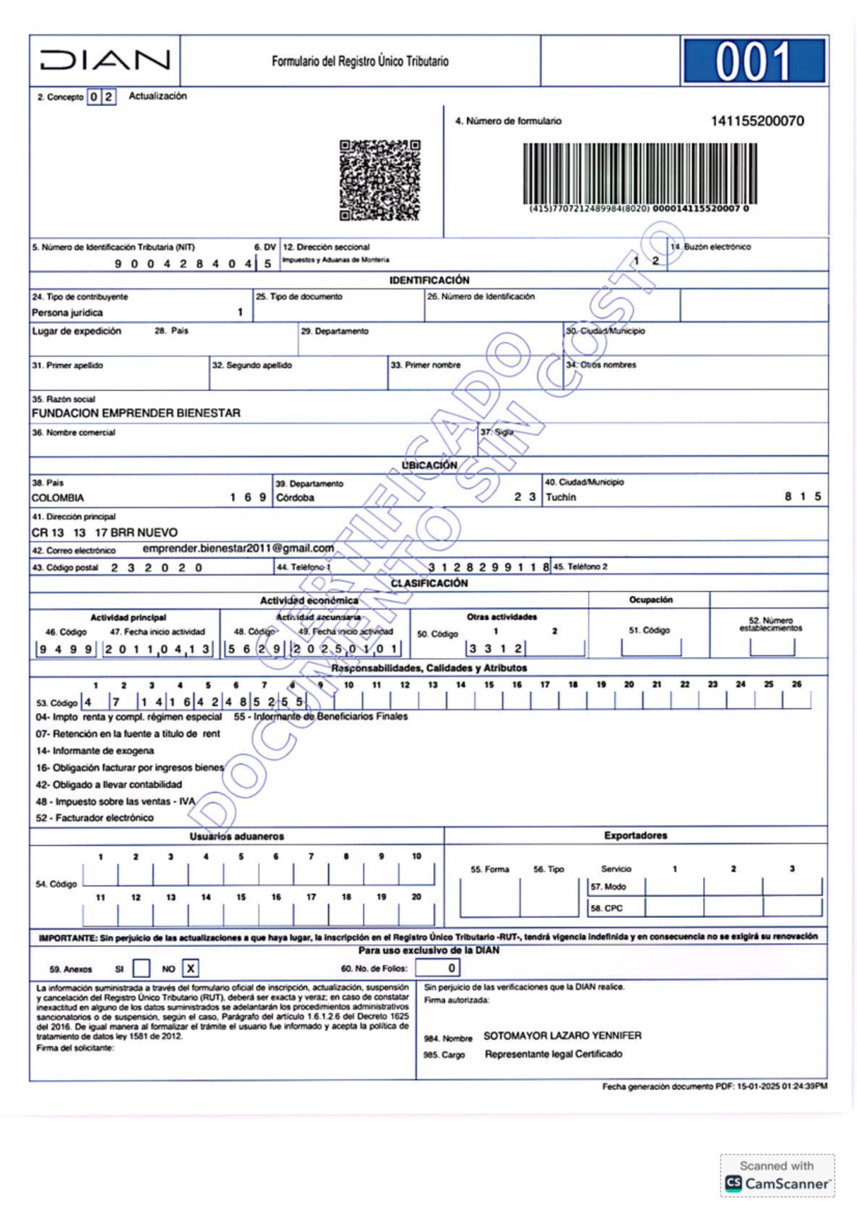 RUT 2025 Formulario de Registro Único Tributario 001 - Actualización ...