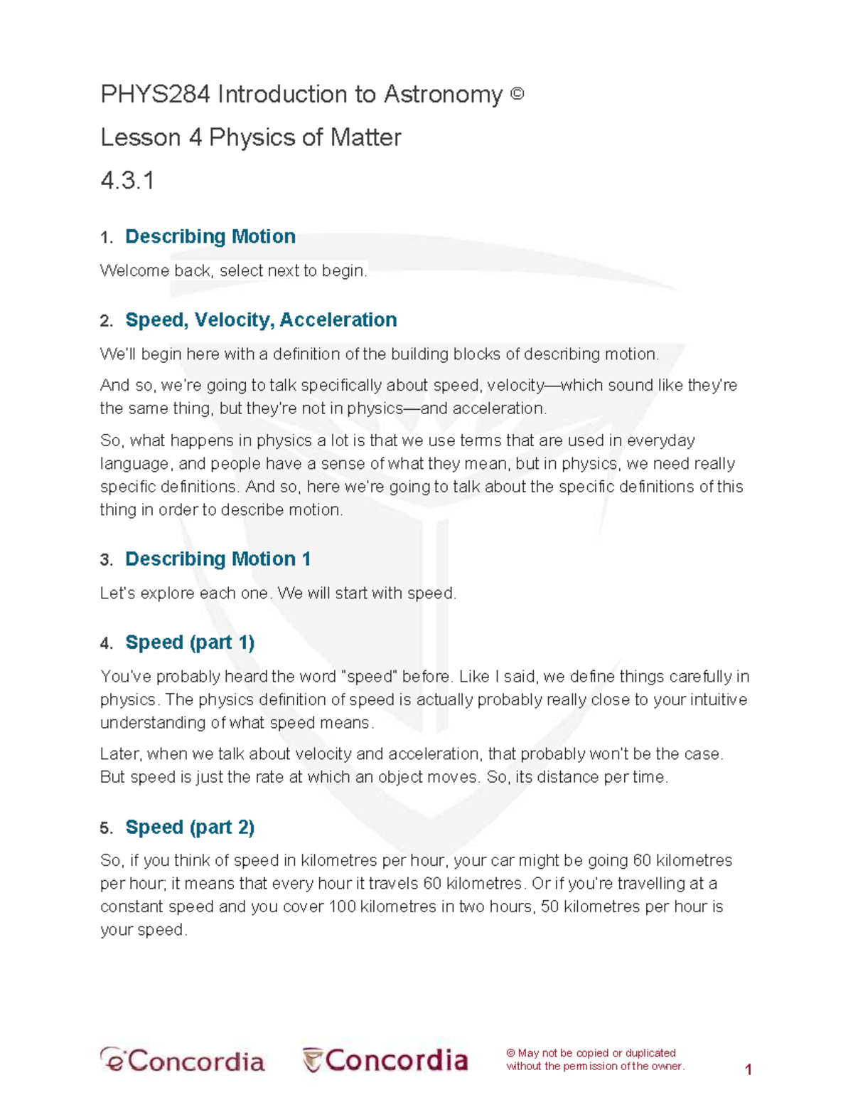 PHYS284 Lesson 4.3.1: Motion, Speed, Velocity, and Acceleration - Studocu