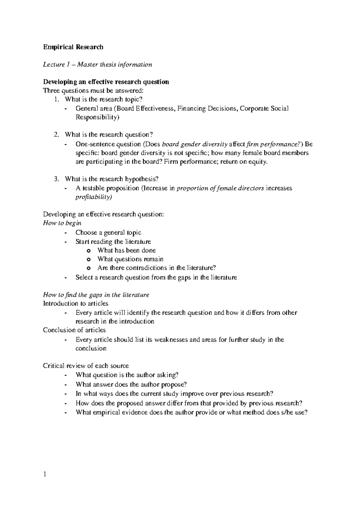 EM - Lecture Notes on Empirical Research Methodology and Analysis ...
