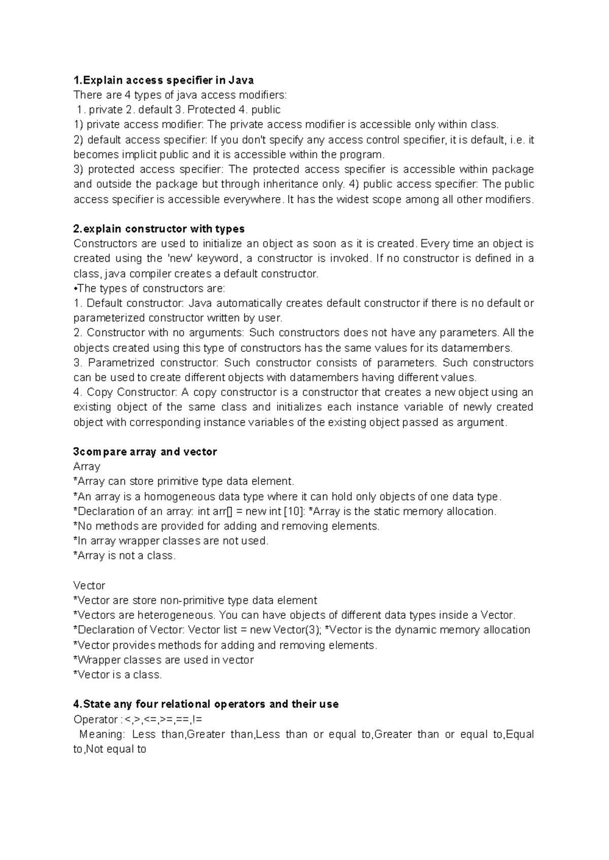 Java imp - 1 access specifier in Java There are 4 types of java access ...