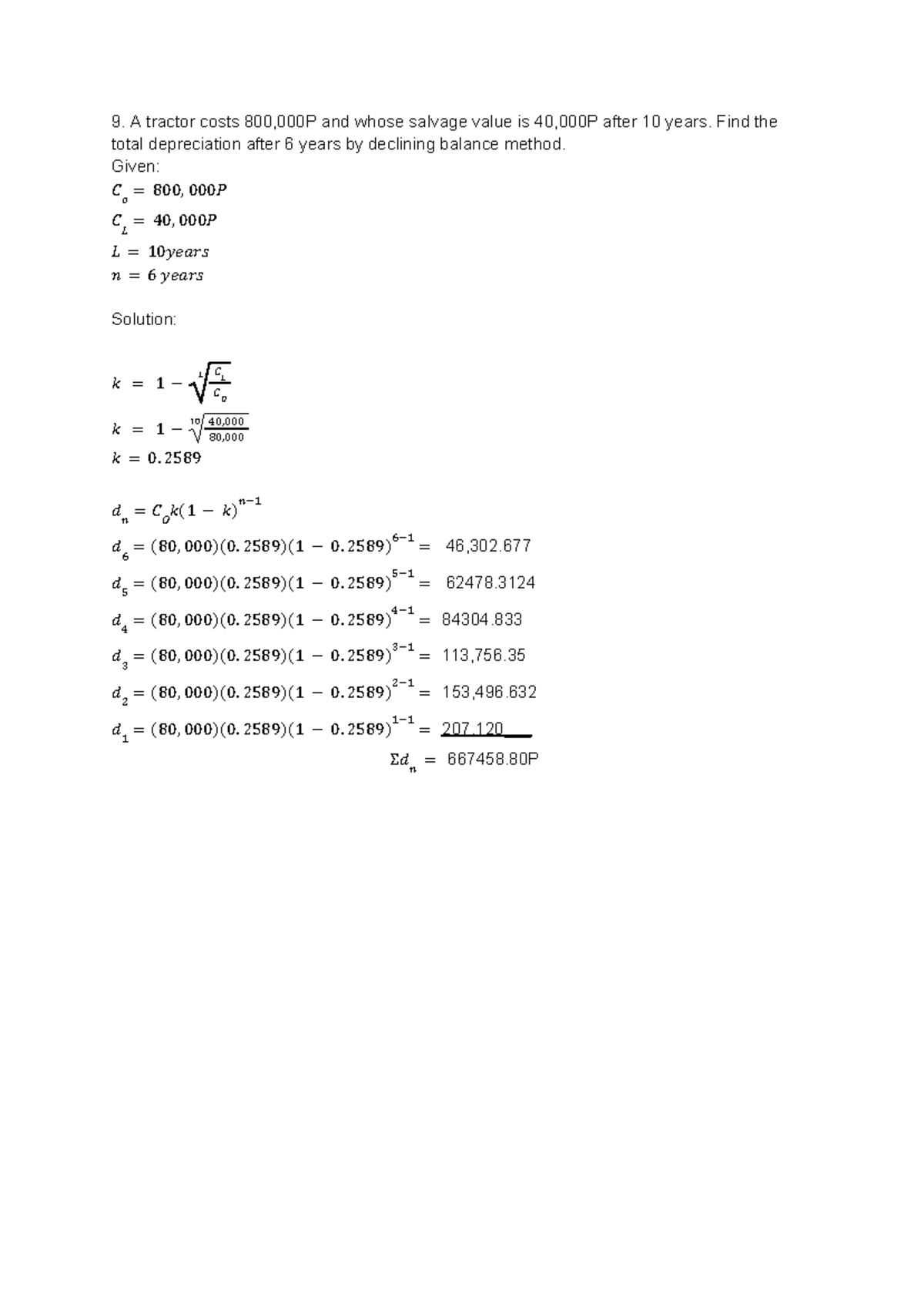 ECO 101: Depreciation Calculation Example for a Tractor - Studocu
