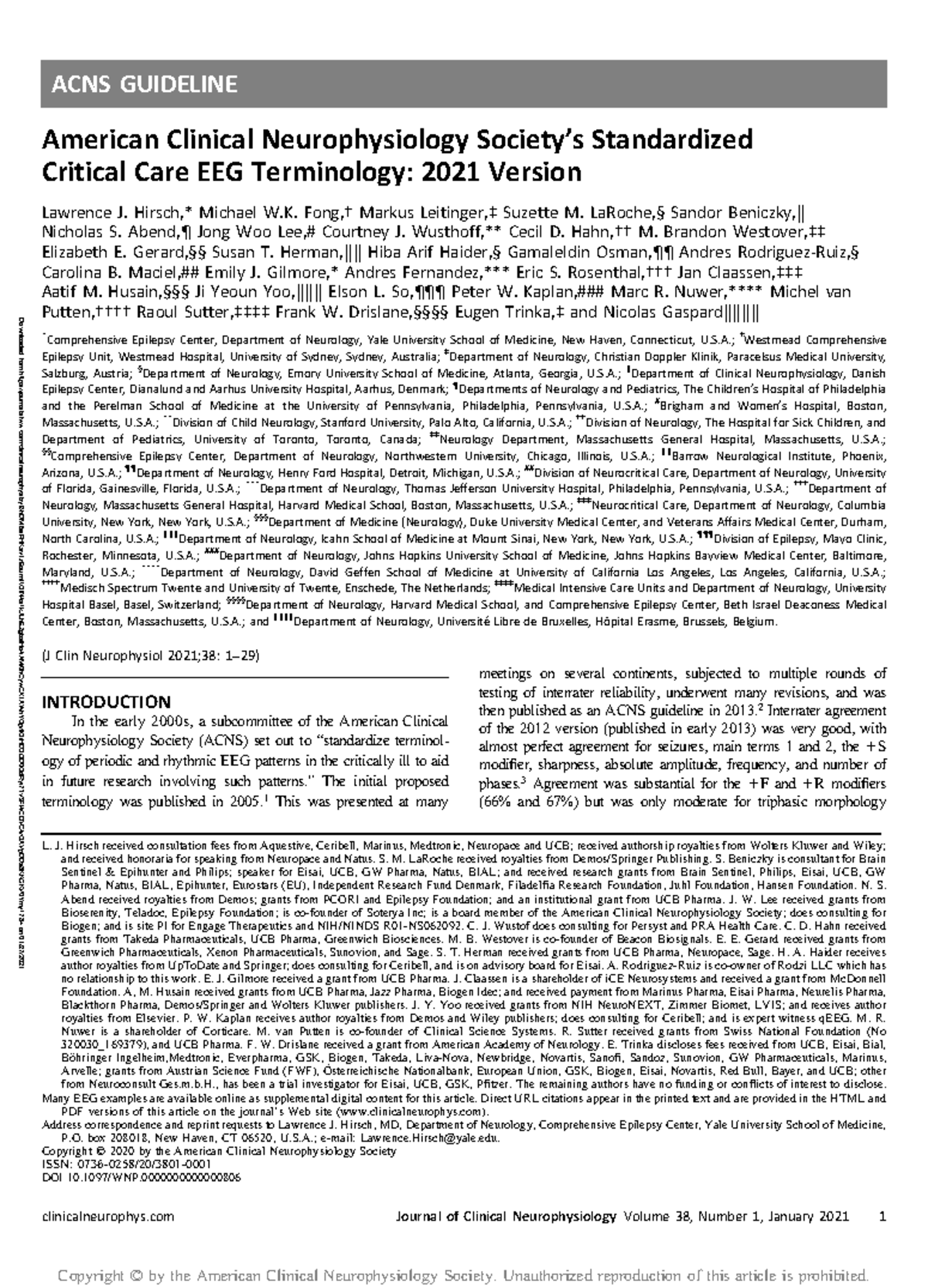 ACNS 2021 Guidelines: Standardized Critical Care EEG Terminology - Studocu