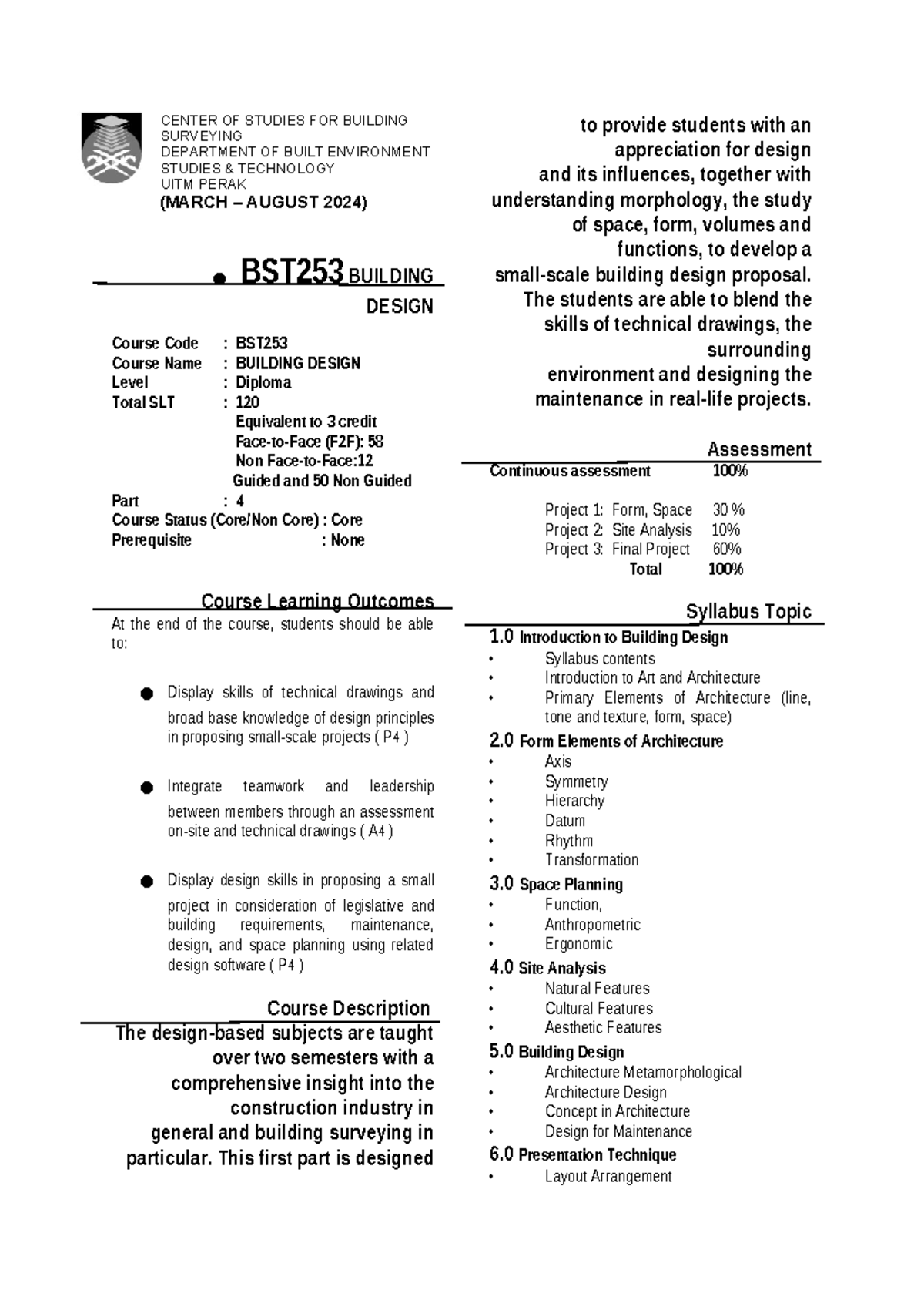 Brief BST 253 new syllabus march - July 2024 - CENTER OF STUDIES FOR ...