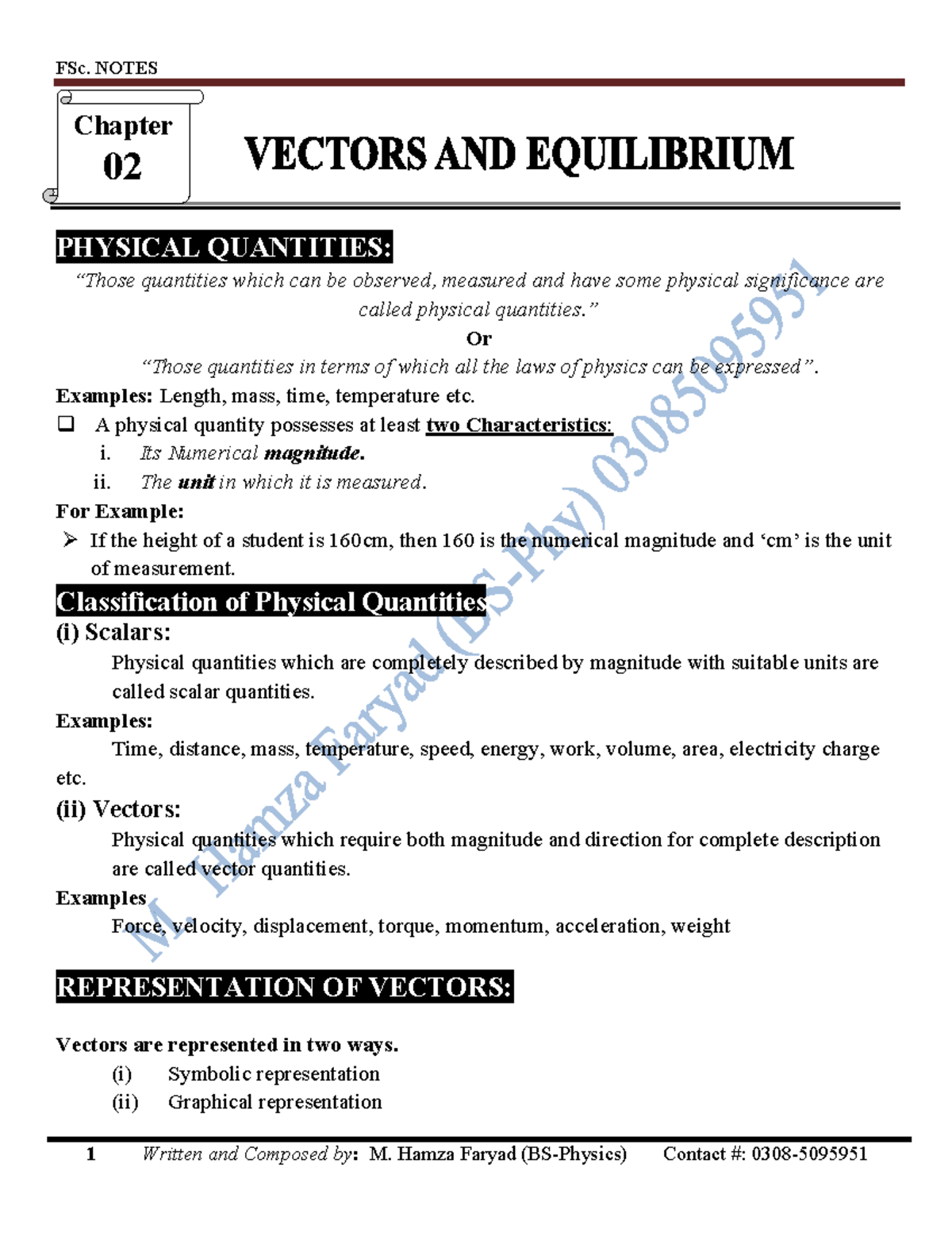 **FSc. Physics Notes: Vectors and Equilibrium (Chapter 02)** - Studocu