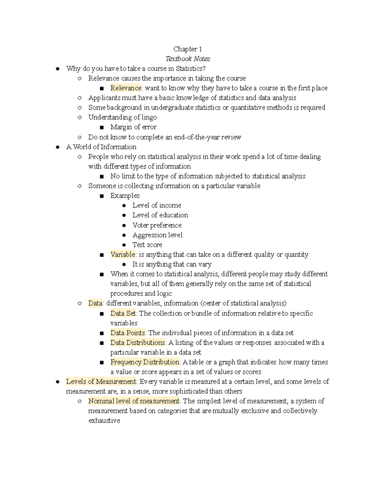 SOCI3307: Notes on Textbook Chapter 1 - Statistics Fundamentals - Studocu