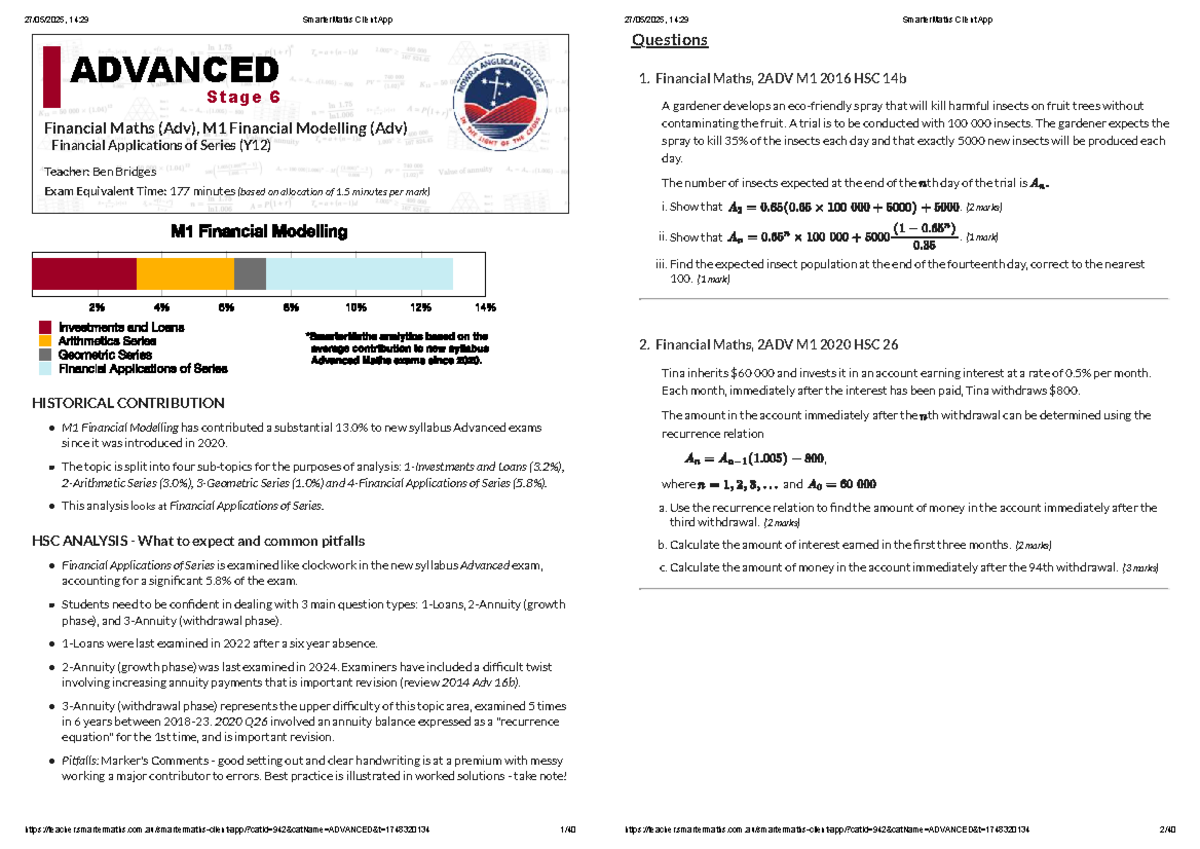 HSC Questions on Financial Maths (2ADV M1) - Comprehensive Guide - Studocu