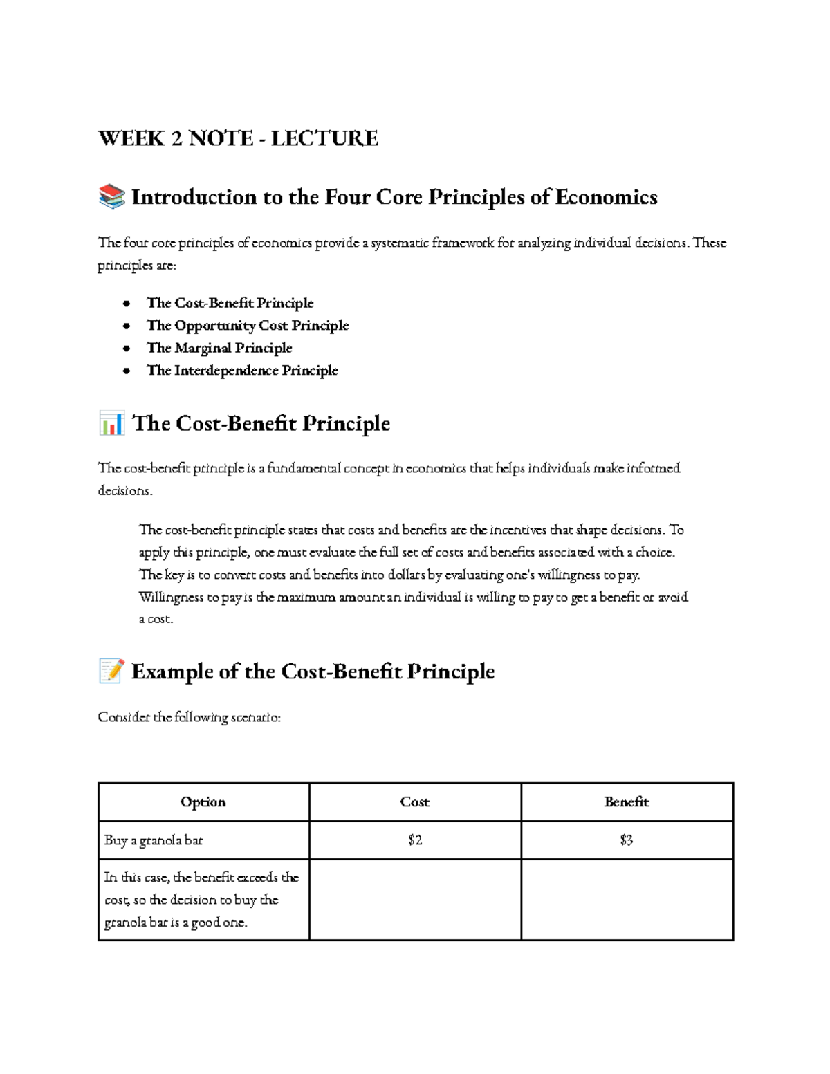 ECON1020 Week 2 Lecture Notes: Core Principles of Economics - Studocu