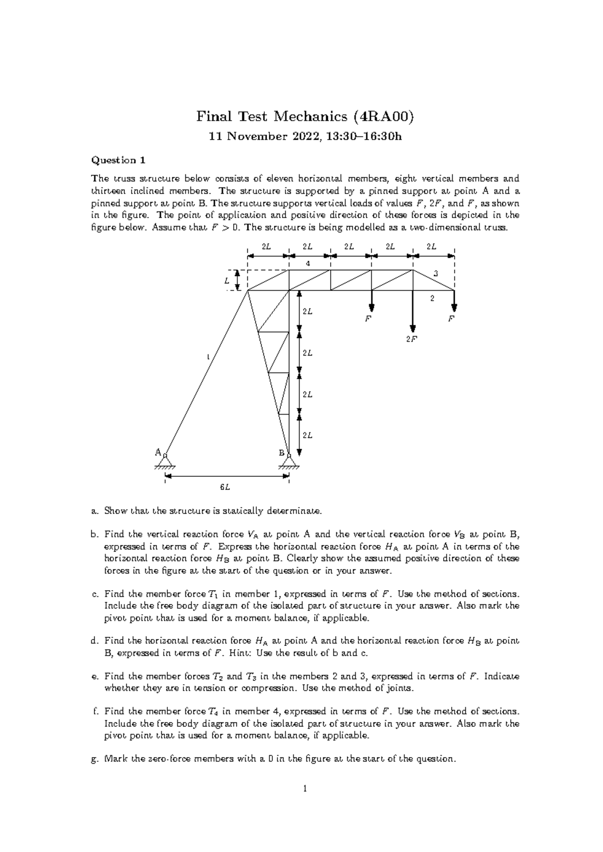 Final Exam Mechanics (4RA00) - Questions and Solutions from 11/11/2022 ...