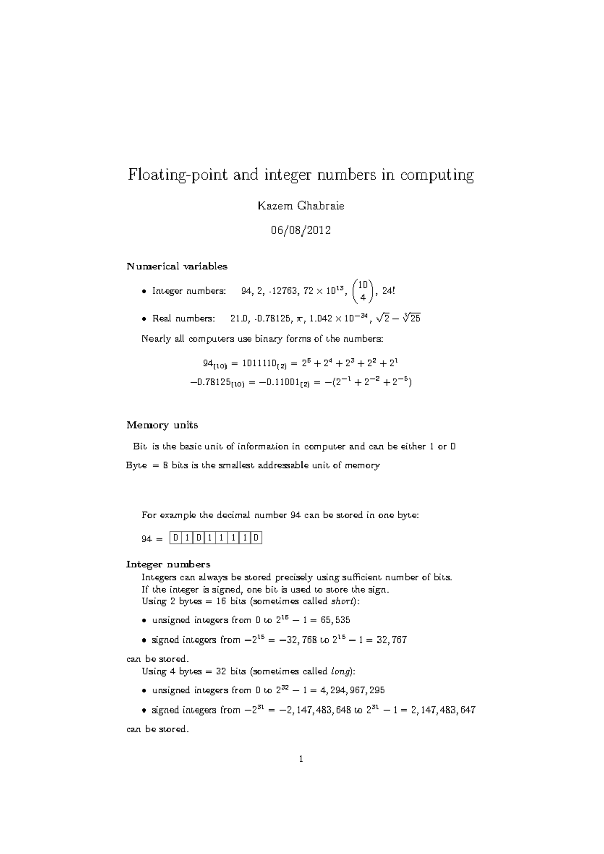 Floating-points - lecture notes - Floating-point and integer numbers in ...