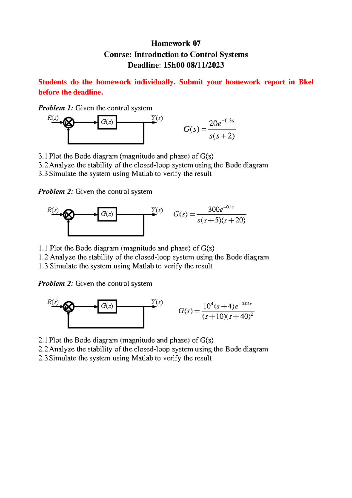 Homework 07 Intro Ctrl Sys Semester 231 TT01 - Homework 07 Course ...