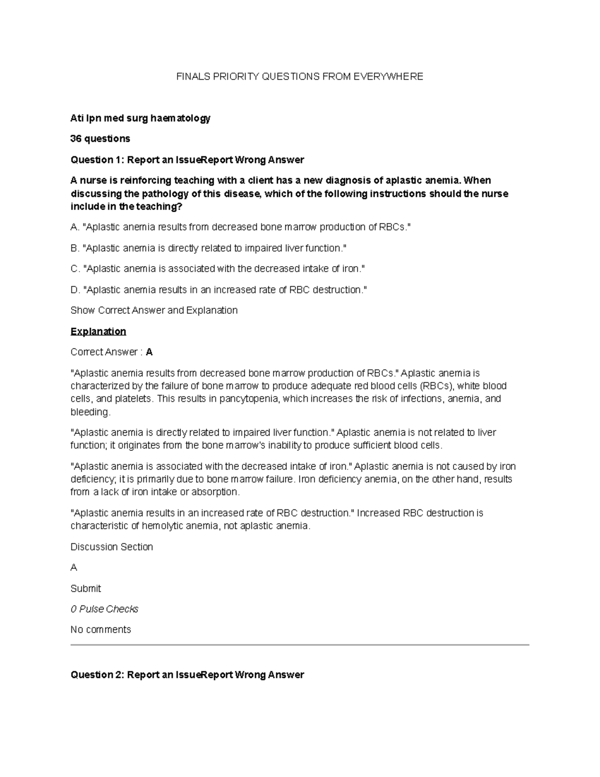 ATI PN Final Exam Priority Questions: Hematology & Electrolytes - Studocu