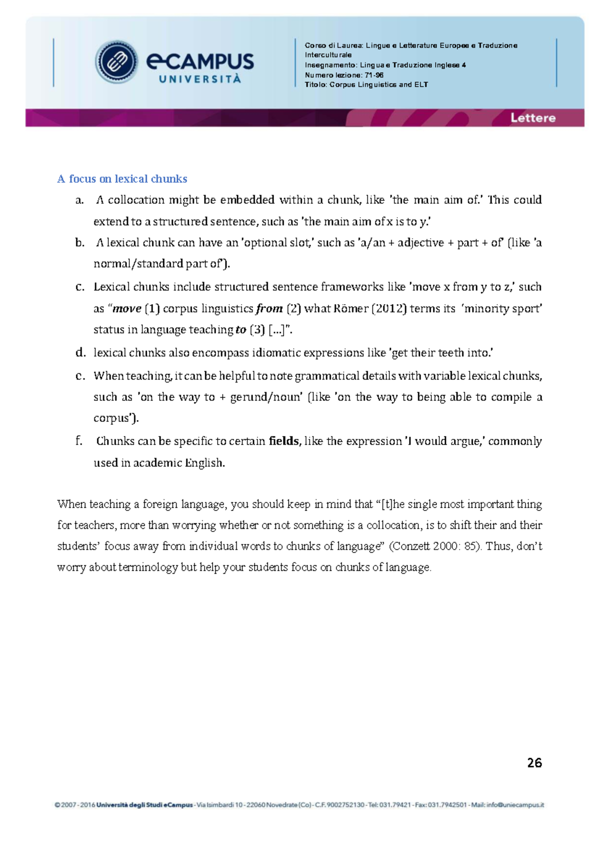 LLTI: Corpus Linguistics and ELT - Focus on Lexical Chunks - Studocu