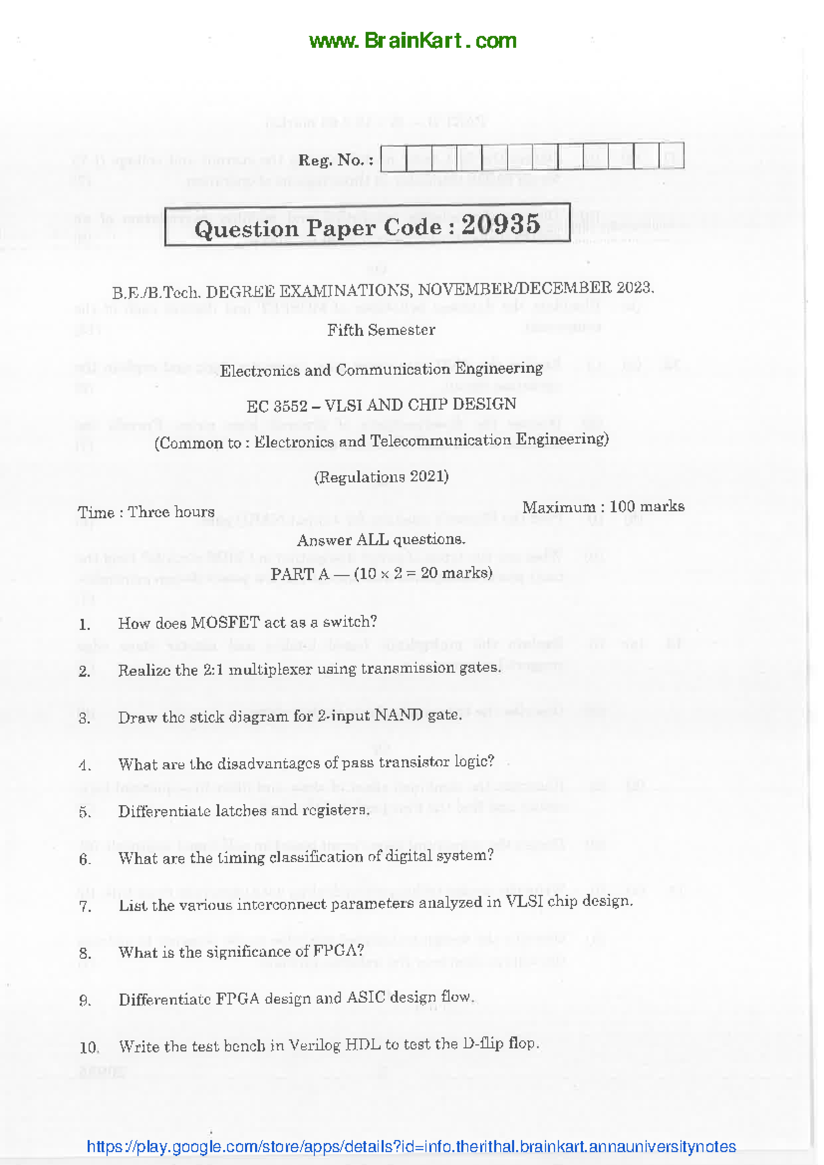 VLSI and Chip Design - EC3552 2023 Nov Dec Question Paper - Studocu