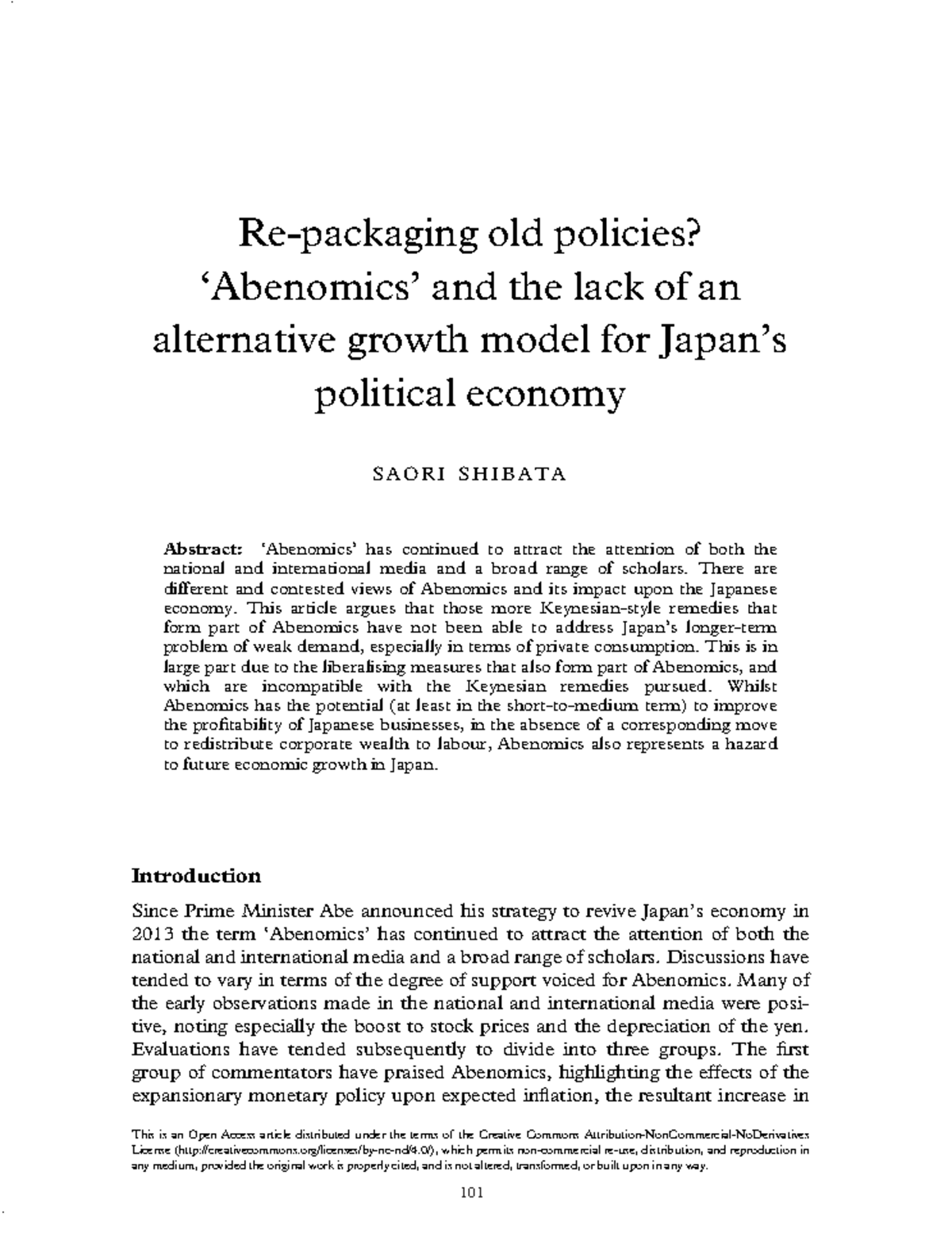 Abenomics 2: Evaluating Old Policies and Growth Models in Japan - Studocu