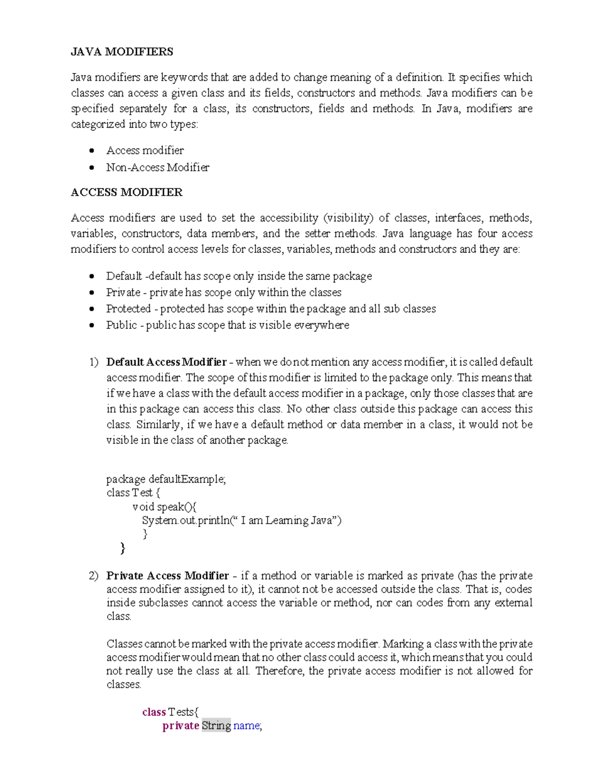 05 - CSC 202 - OOP - Java Modifiers and Access Control in Java - Studocu