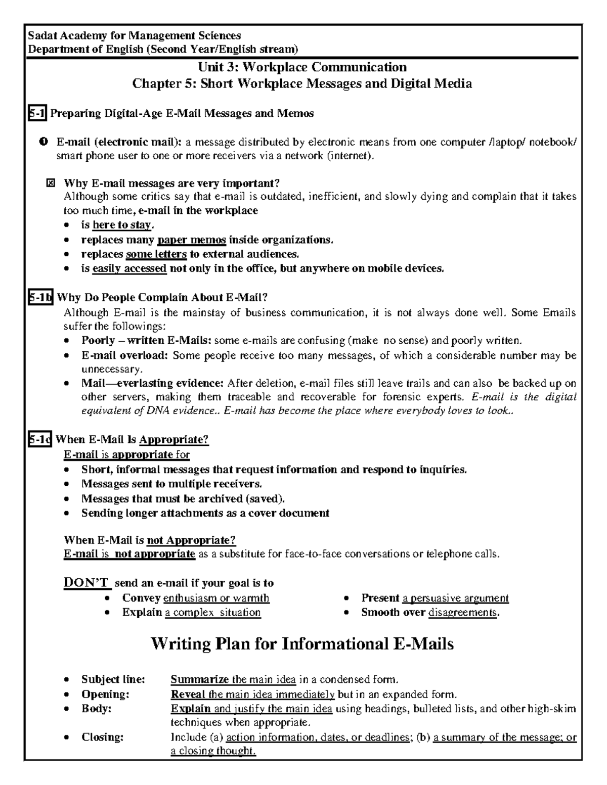 Chapter 5: Short Workplace Messages & Digital Media - Assignment Notes ...
