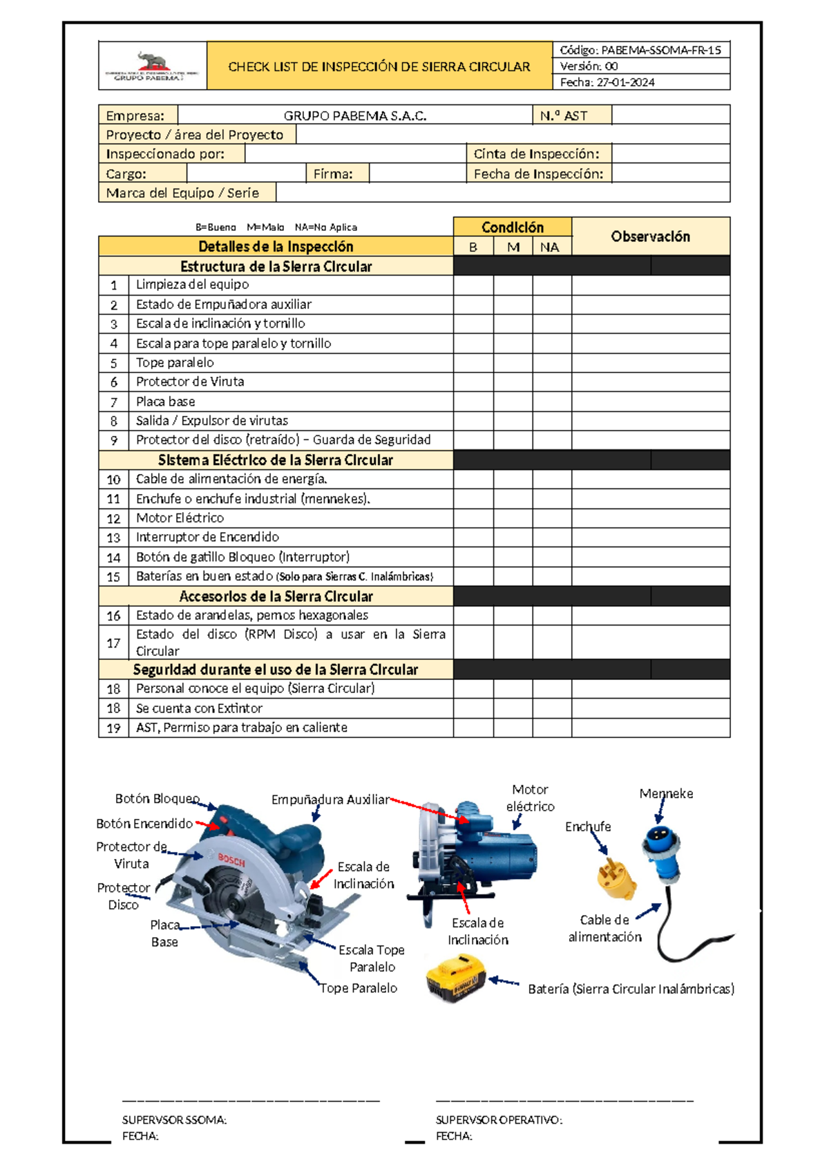 Checklist de Inspección: Sierra Circular (PABEMA-SSOMA-FR) - Document Preview
