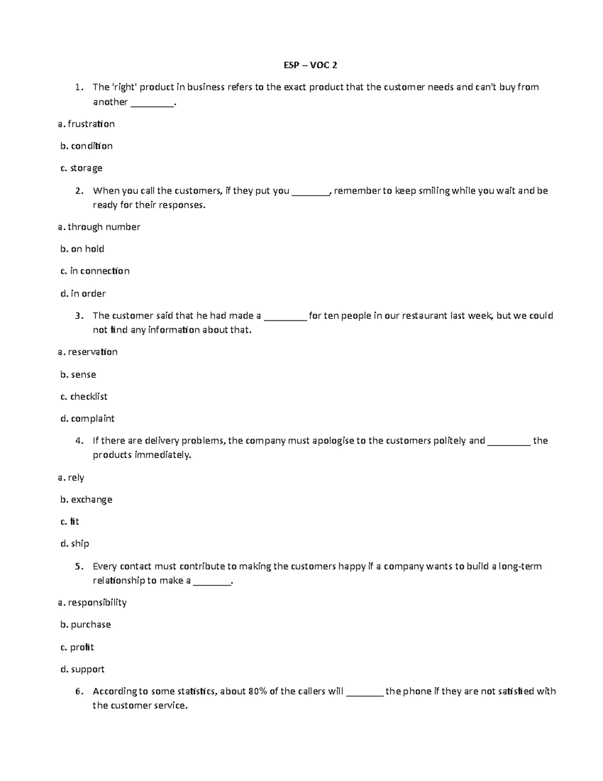 Extra Exercises - Customer Satisfaction UNIT 2 Review - Studocu