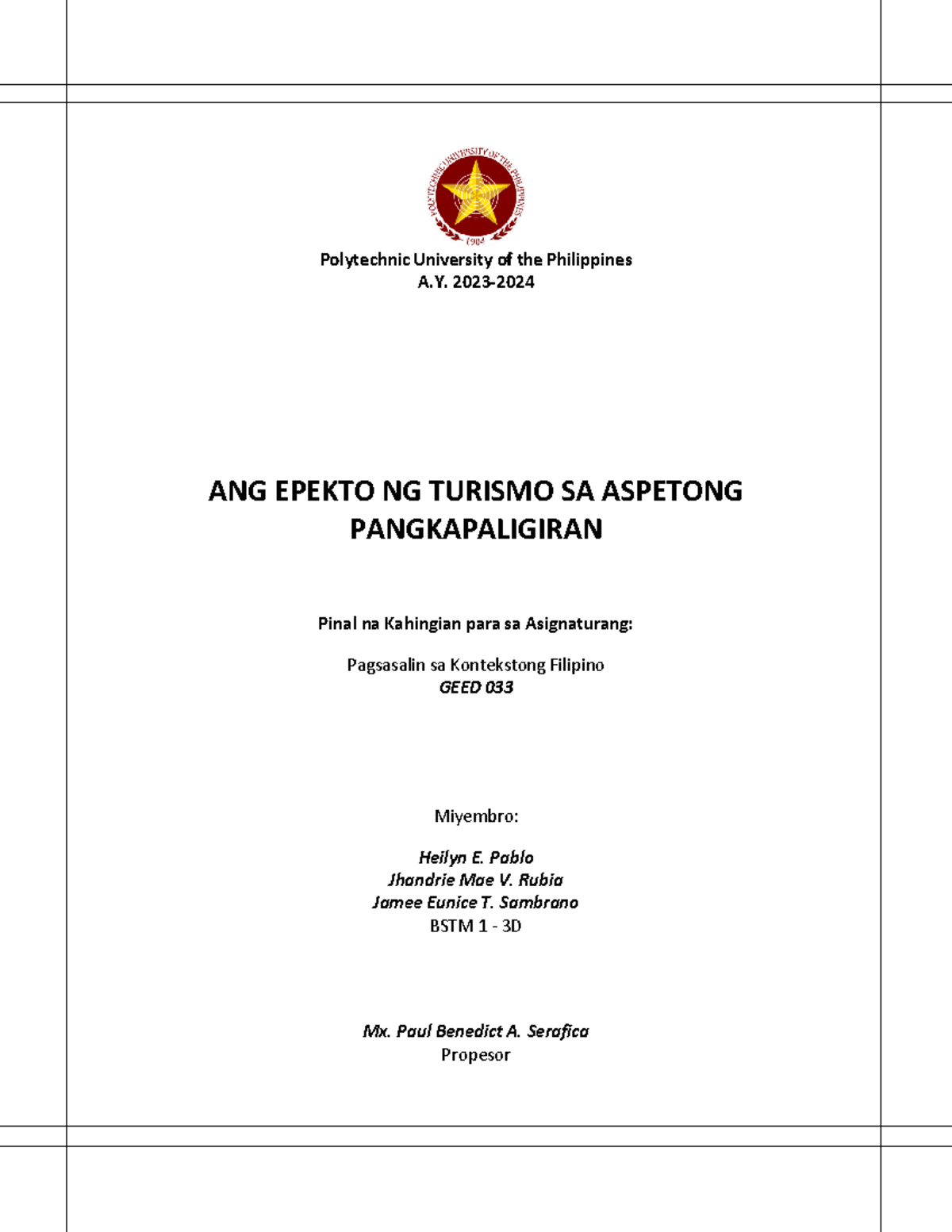 GEED 033: Pagsasalin sa Kontekstong Filipino - Diary ng Produksyon 2023 ...