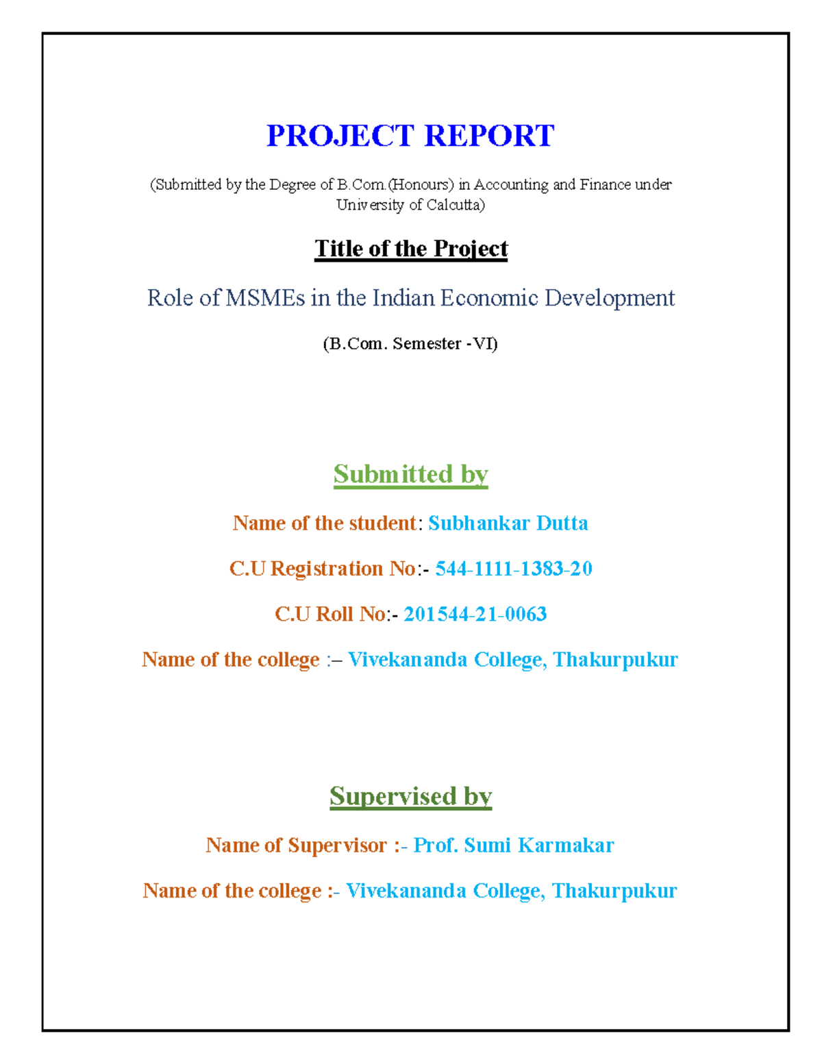 B.Com VI Project: Role of MSMEs in Indian Economic Development - Studocu