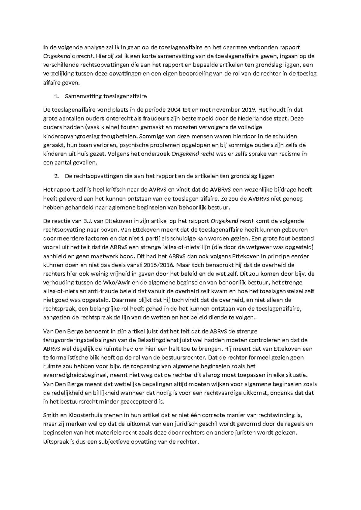 Toeslagenaffaire Analyse: Rechtsopvattingen en Ongekend Onrecht ...