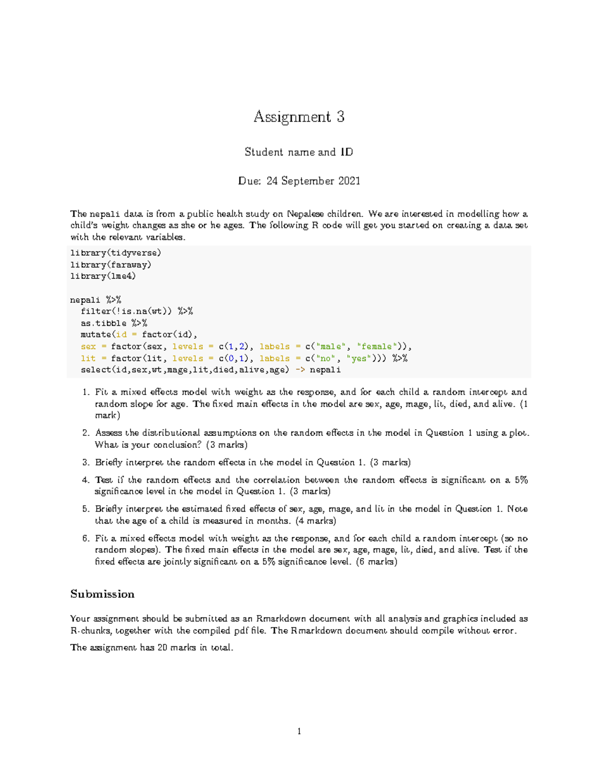 Advanced Statistical Modelling Assignment 3 Solutions and Analysis ...