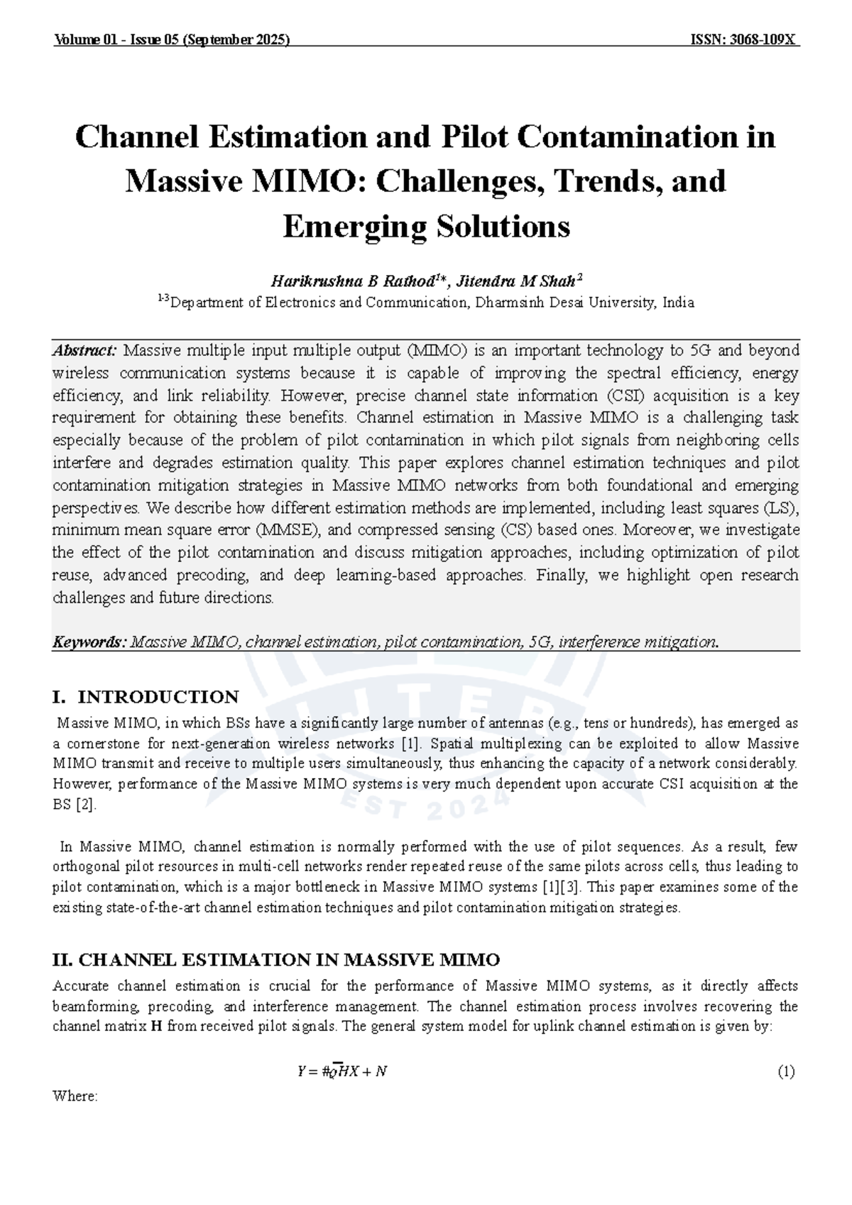 Channel Estimation & Pilot Contamination in Massive MIMO: Trends ...