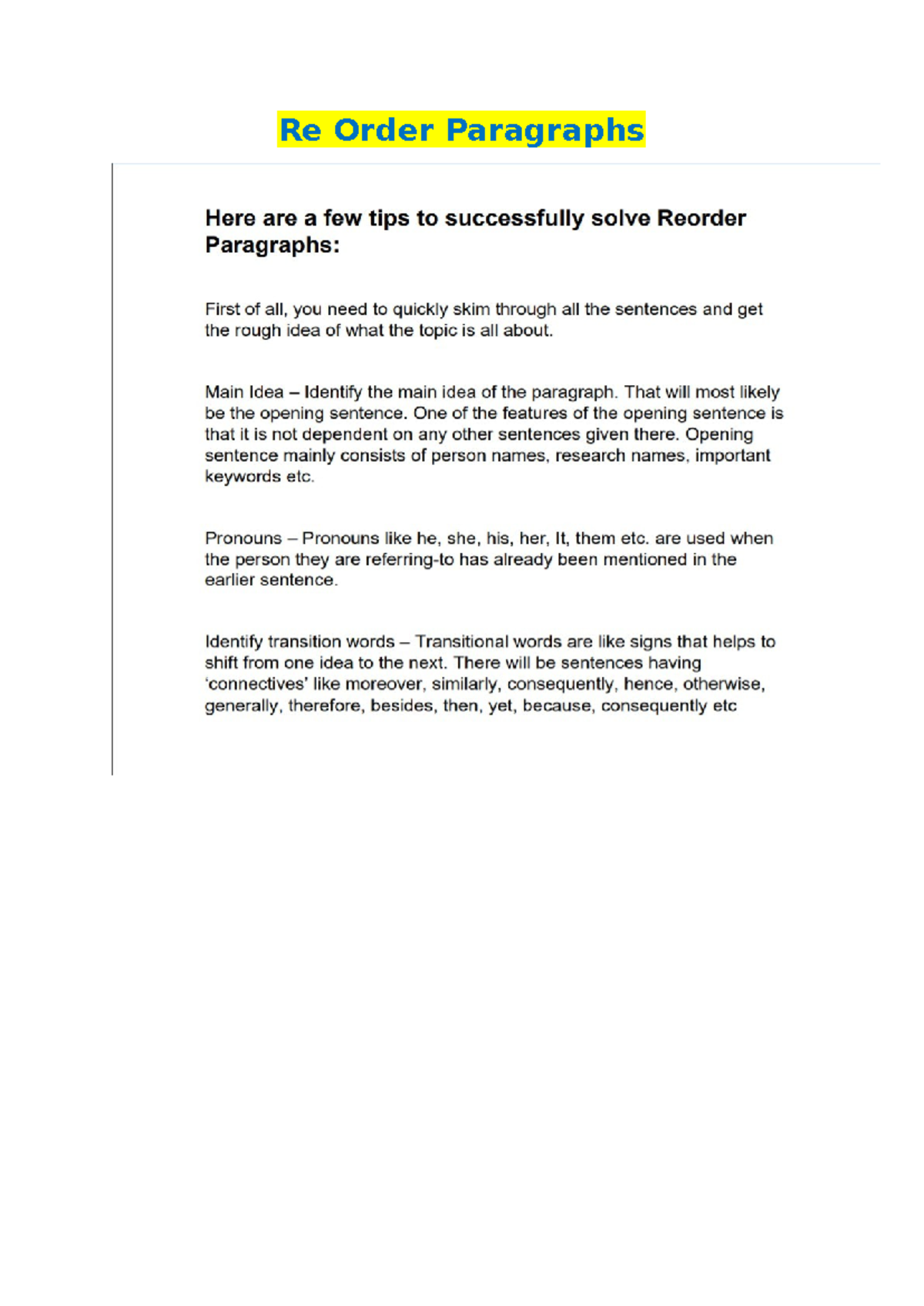 Reorder Paragraphs Tips for Effective Solutions - Study Guide - Studocu