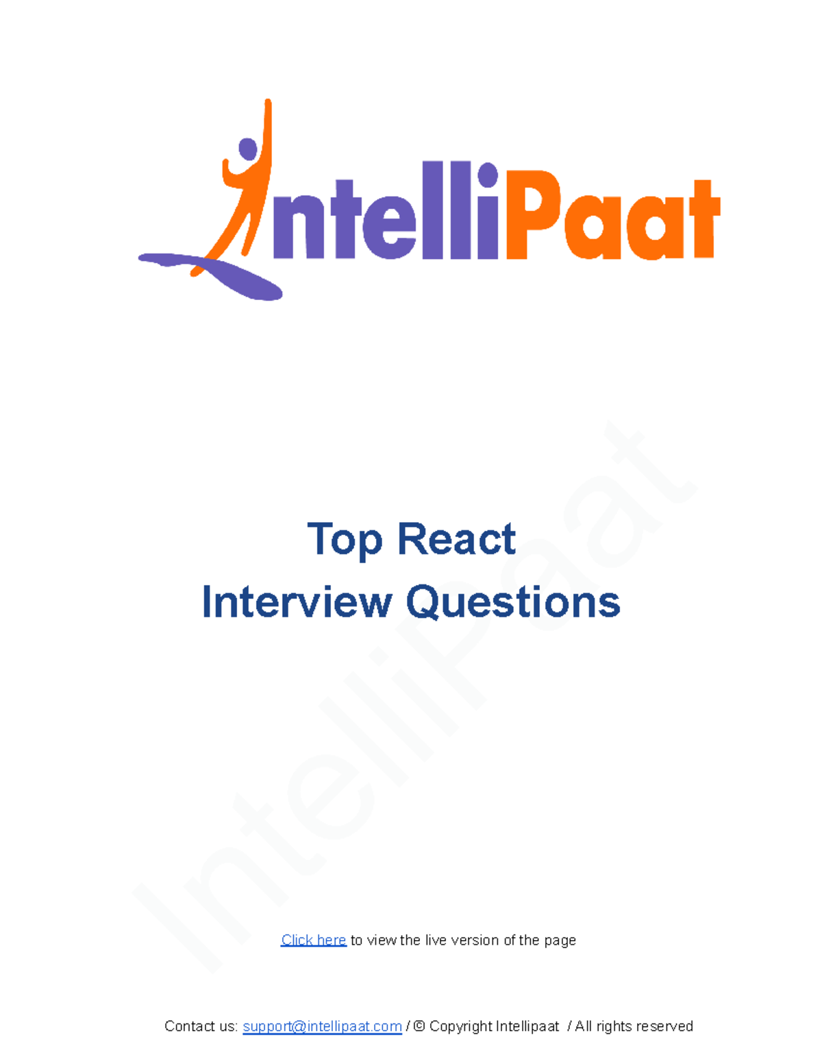 Top React Interview Questions and Answers - IntelliPaat 2024 - Studocu