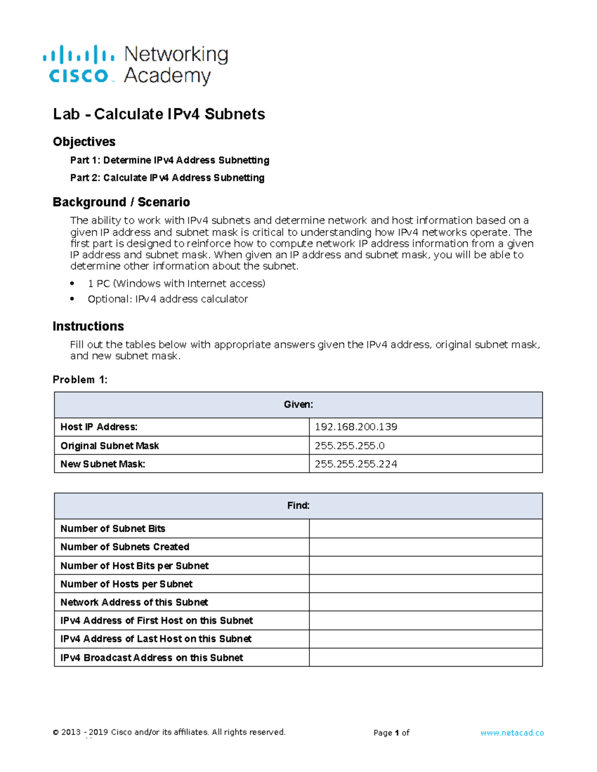 Lab 11.6.6: Calculate IPv4 Subnets and Network Information - Studocu