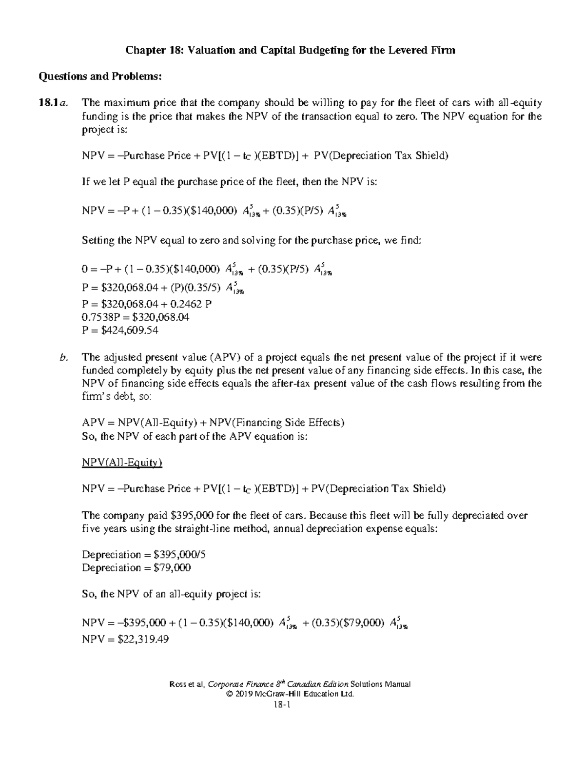 Ross CF 8ce SM Ch18 - Solution Manual - Ross et al, Corporate Finance ...
