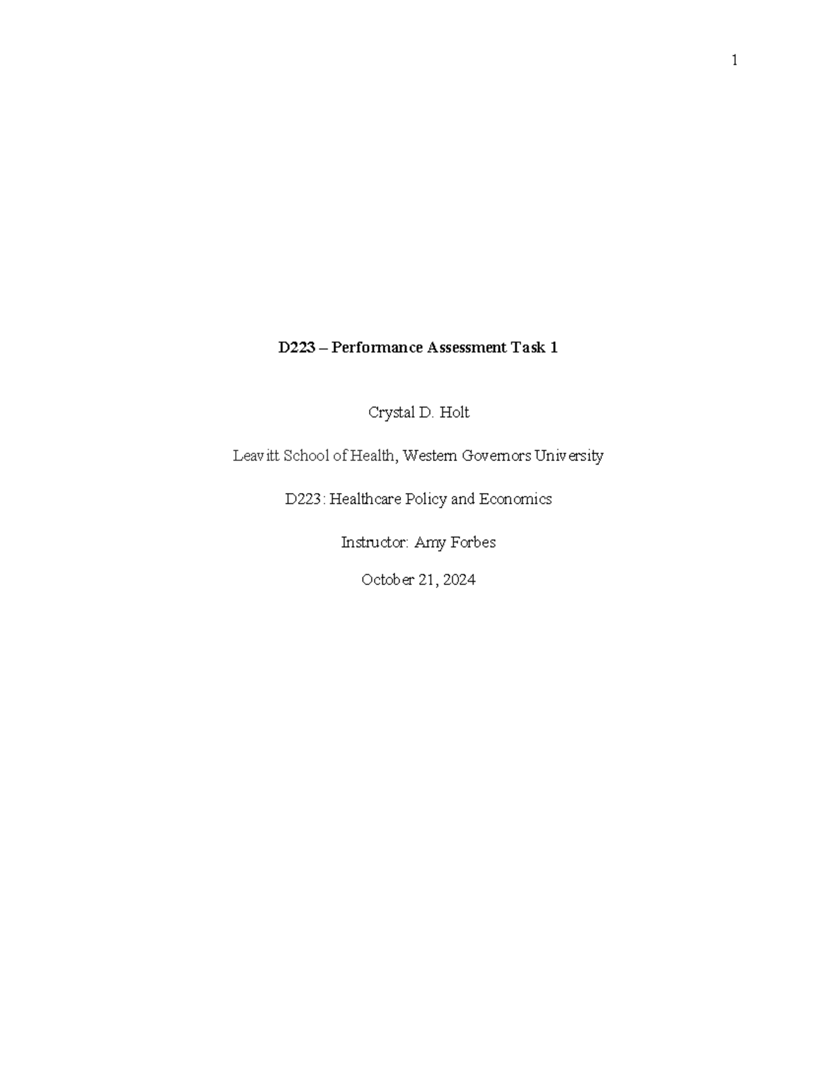 D223 Performance Assessment 1: Hospital Examination and Insights - Studocu