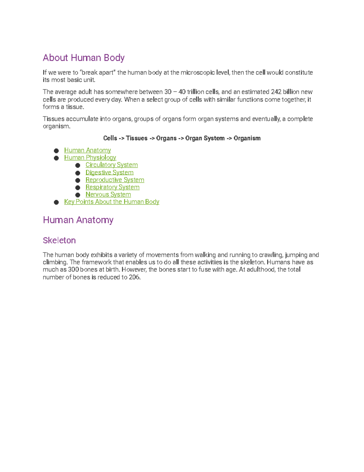 Human Anatomy Notes Part 1 - About Human Body If we were to “break ...