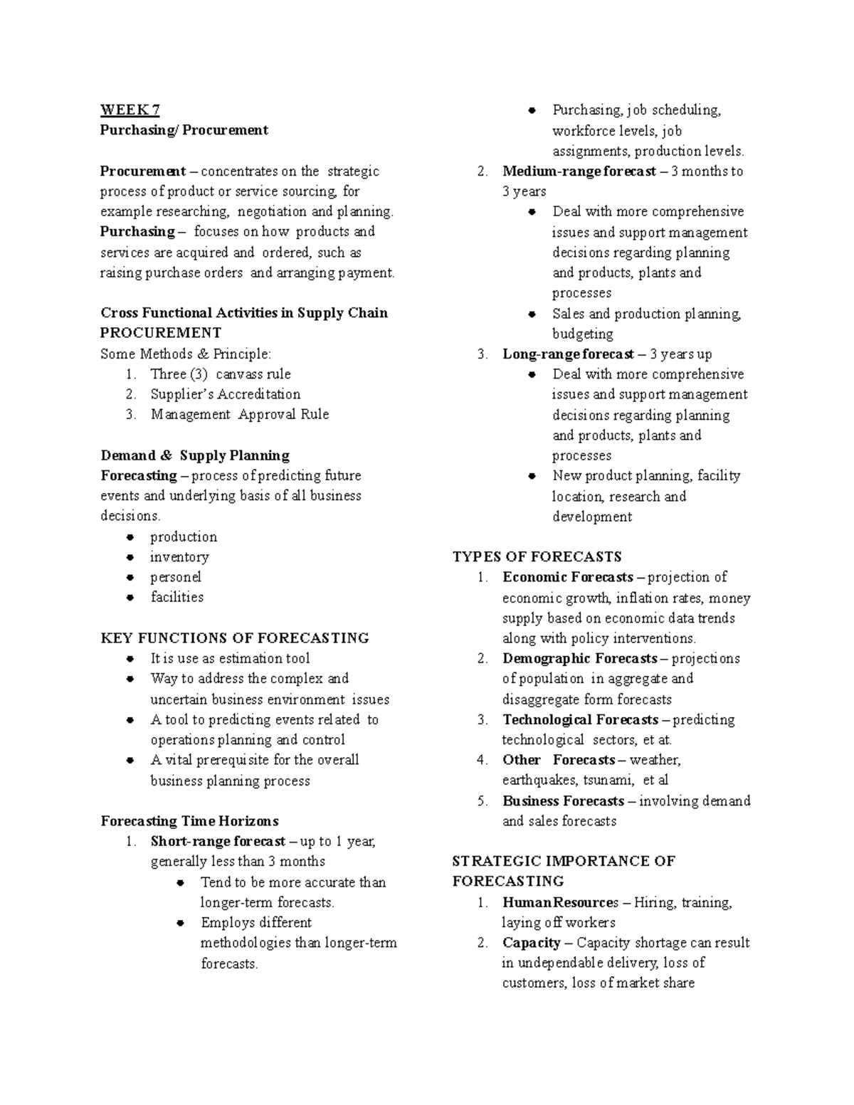 SCM Mreviewer - notes - WEEK 7 Purchasing/ Procurement Procurement ...