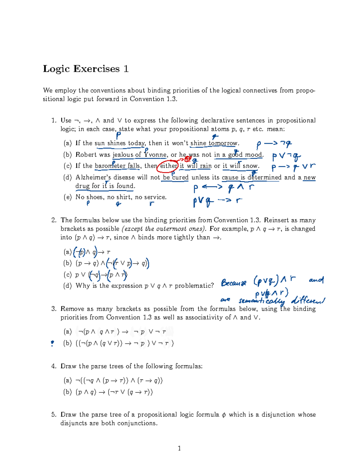 Week 1 - Propositional Logic Exercises and Parse Tree Practice ...