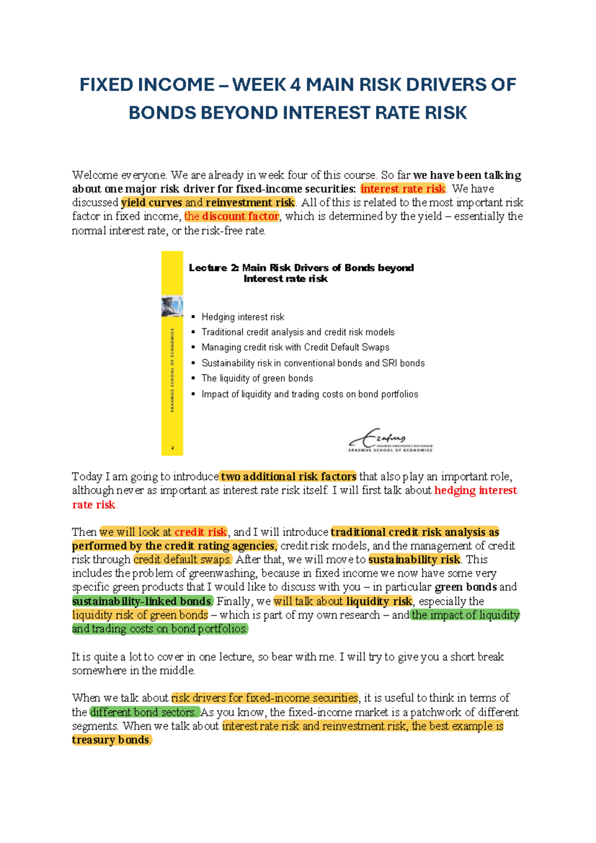 Fixed Income WEEK 4: Key Risk Drivers of Bonds Beyond Interest Rate ...