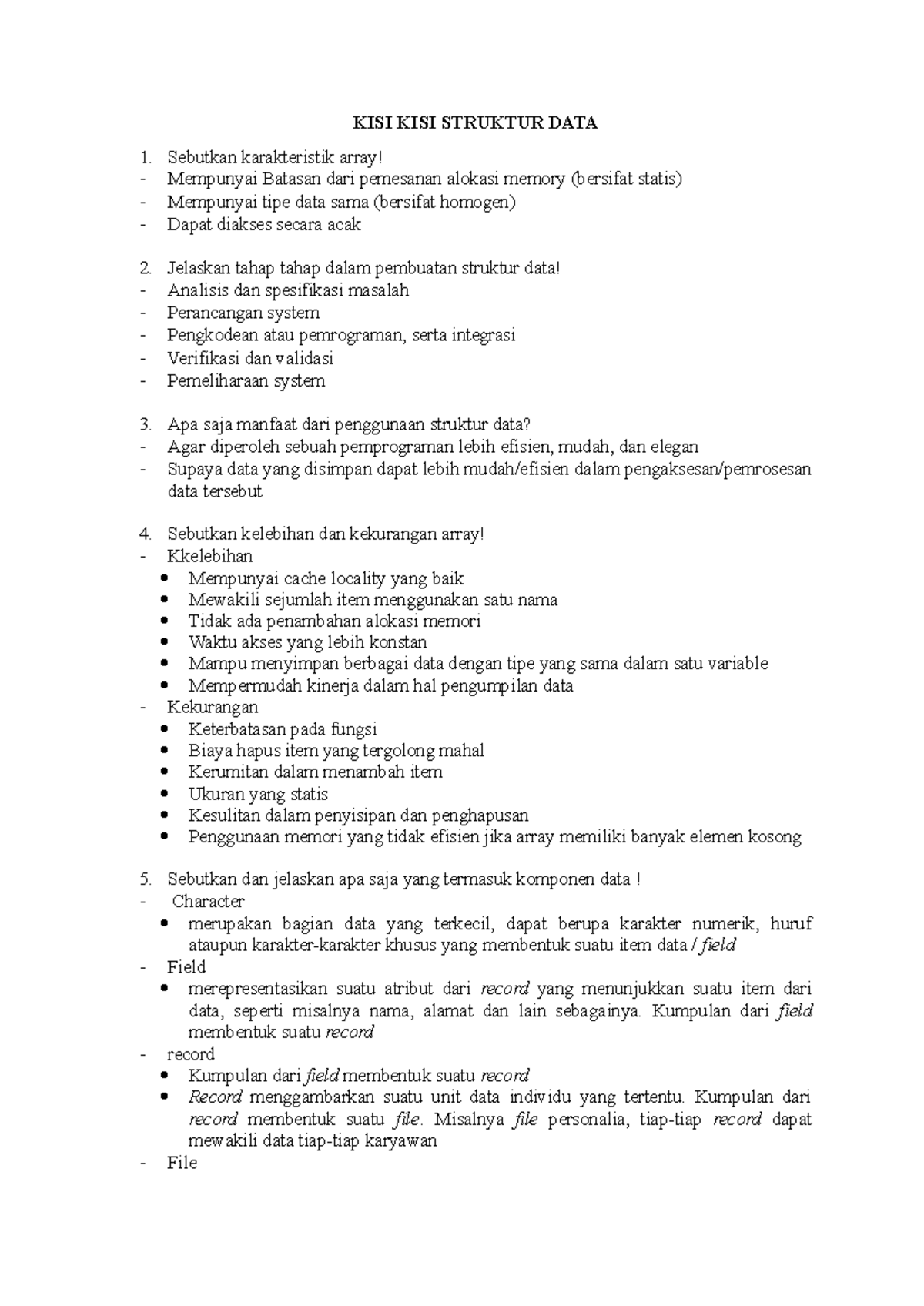 KISI KISI Struktur Data untuk Mendesain Pemrograman dan Array - Studocu