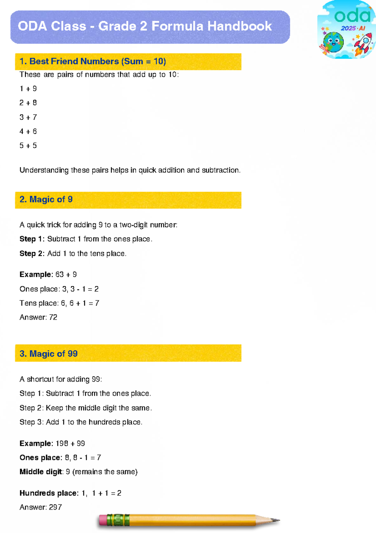 ODA Class Grade 2 Formula Handbook: Tricks for Quick Math - Studocu