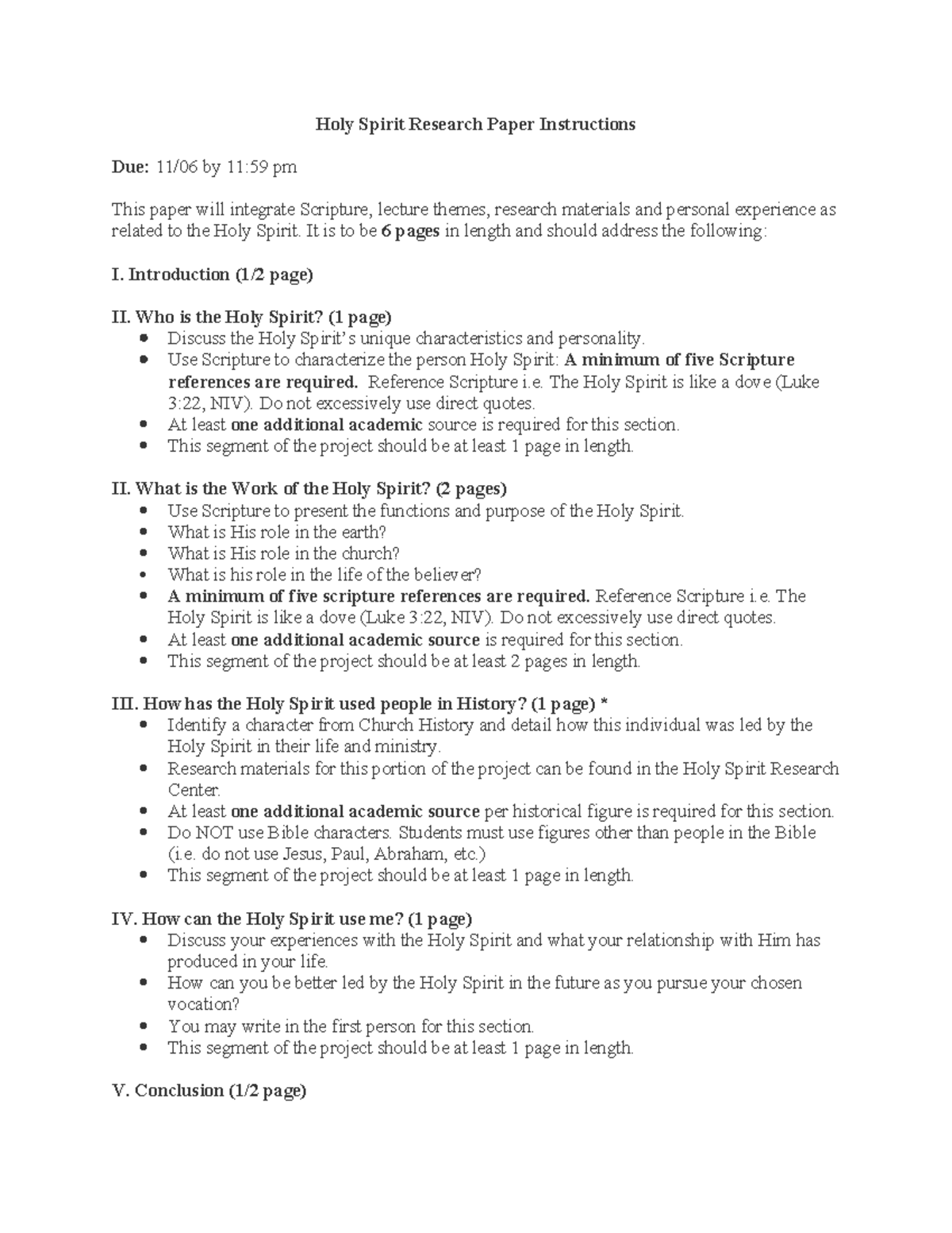 Holy Spirit Research Paper Guidelines - Fall 2025 - Studocu