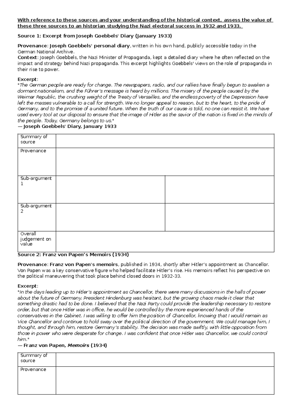 Assessing Historical Sources on Nazi Electoral Success (Hist 101) - Studocu