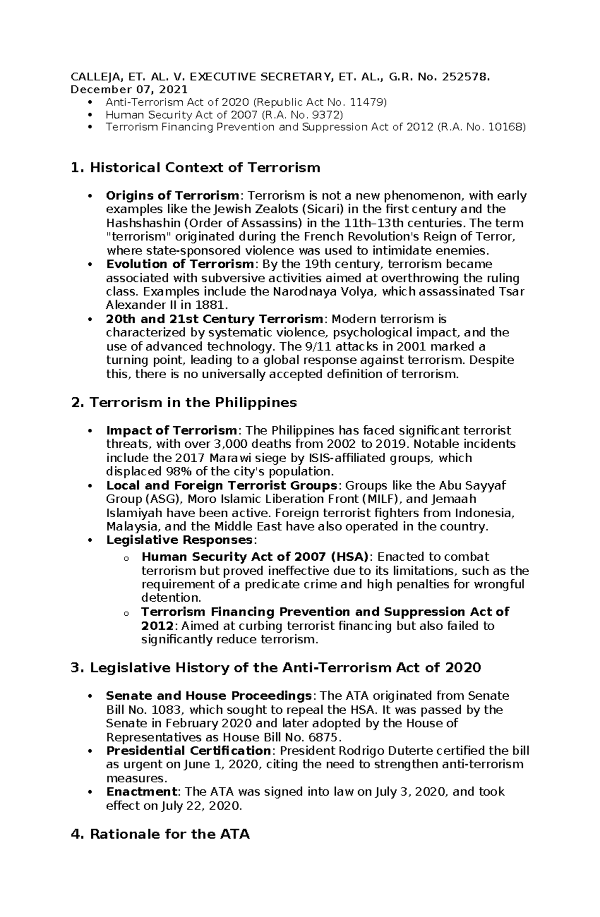 Calleja v. EXEC Secretary: Summary & Analysis of Anti-Terrorism Act ...