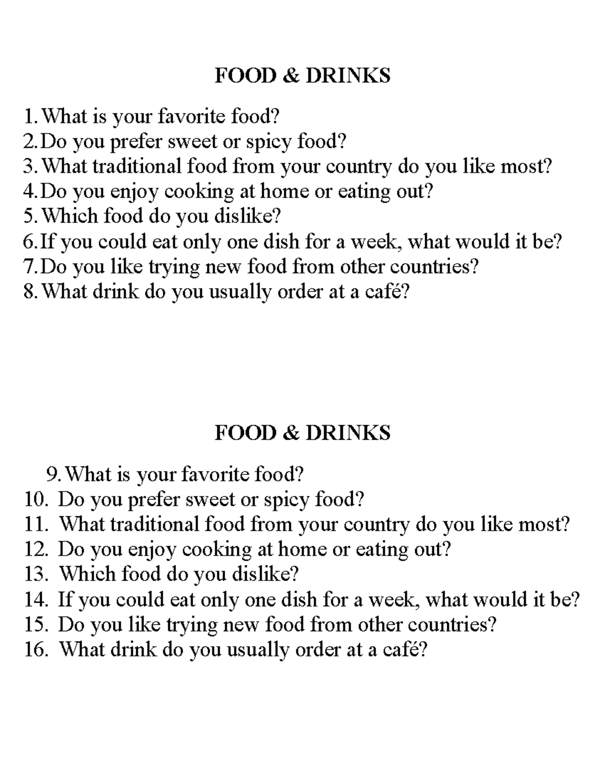 Food and Drinks Discussion Questions - GGỲYHGYH - Studocu