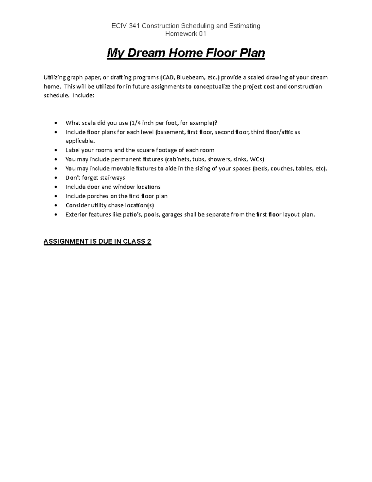 ECIV 341 Homework 01: Dream Home Floor Plan Design - Studocu