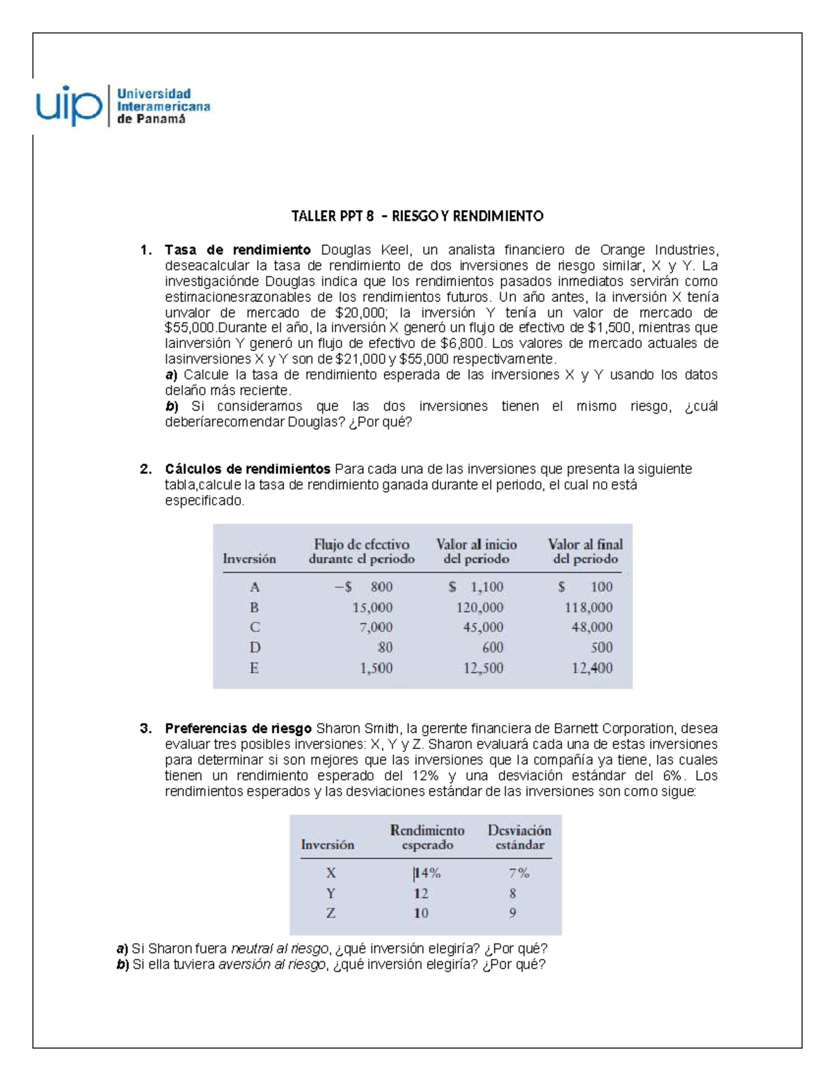 Taller 8 - Riesgo y Rendimiento Módulo 2: Análisis de Inversiones - Studocu