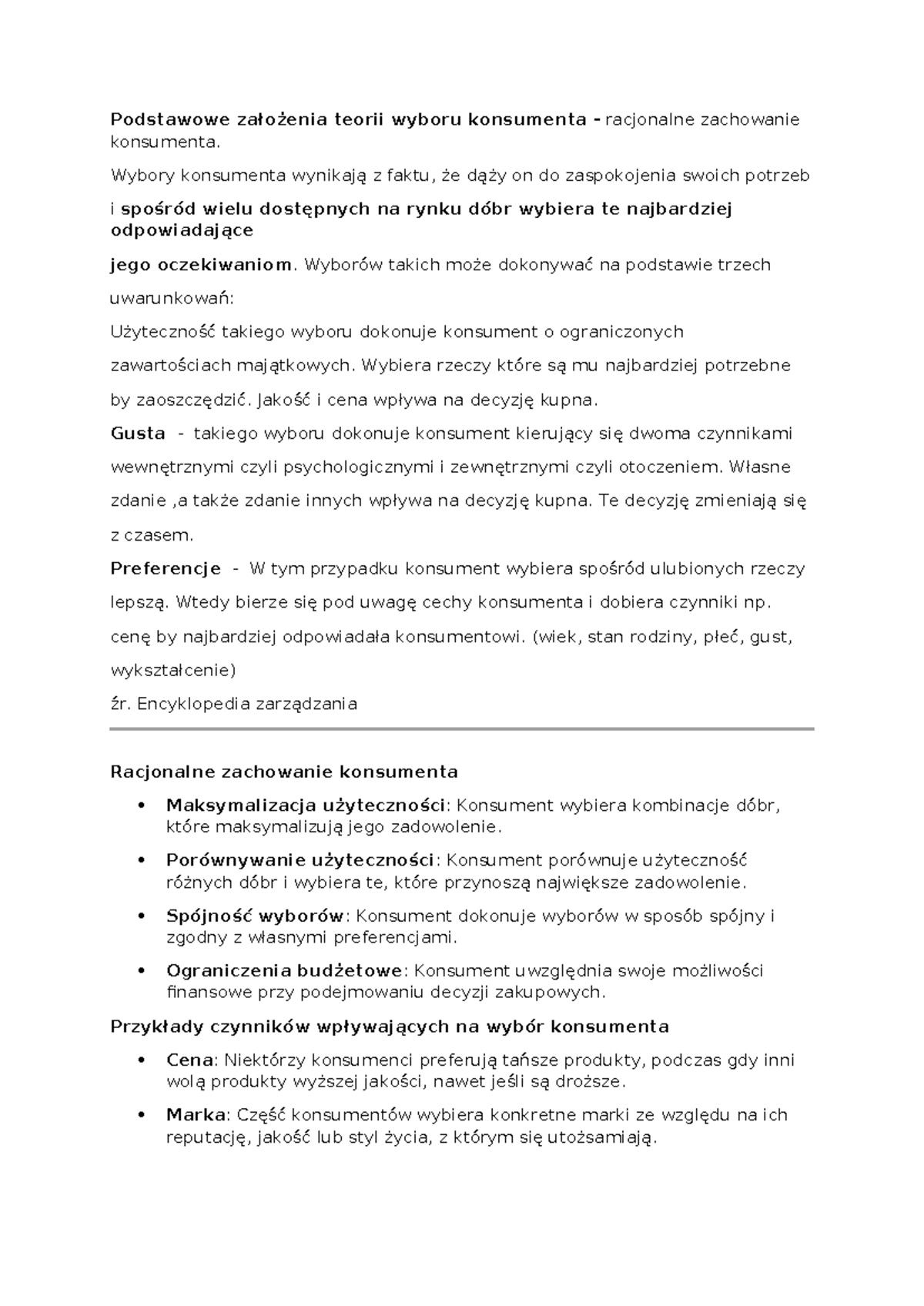 Teoria wyboru konsumenta: Racjonalne zachowanie i preferencje - Studocu