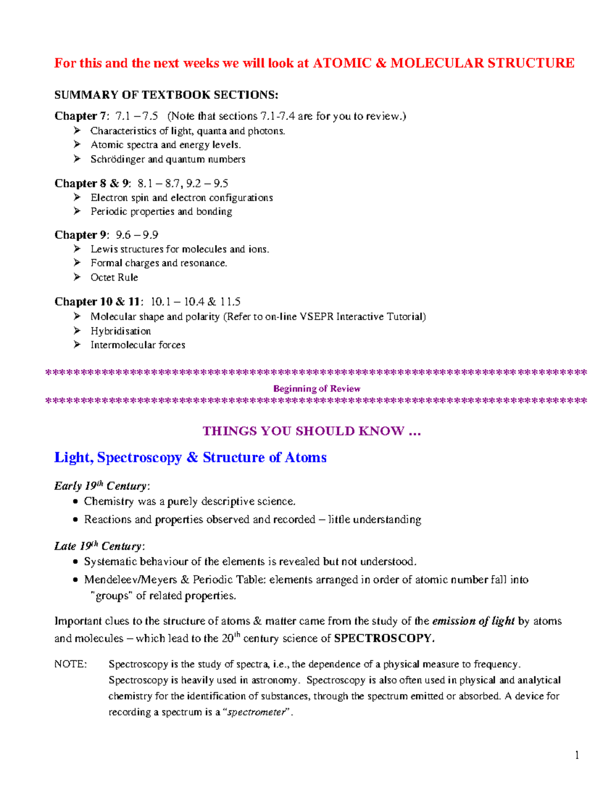 Atomic Structure - Class Notes for Chemistry (Ch. 7-11) - Studocu