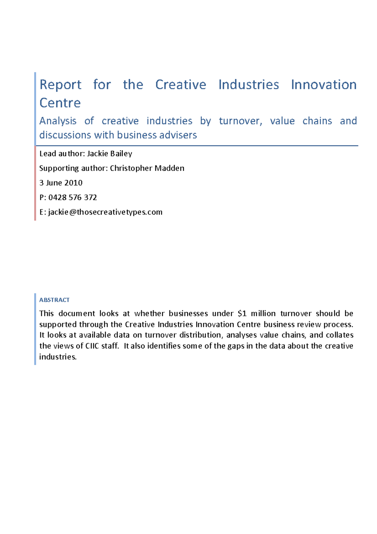 CIIC Report: Analysis of Creative Industries Turnover & Value Chains ...