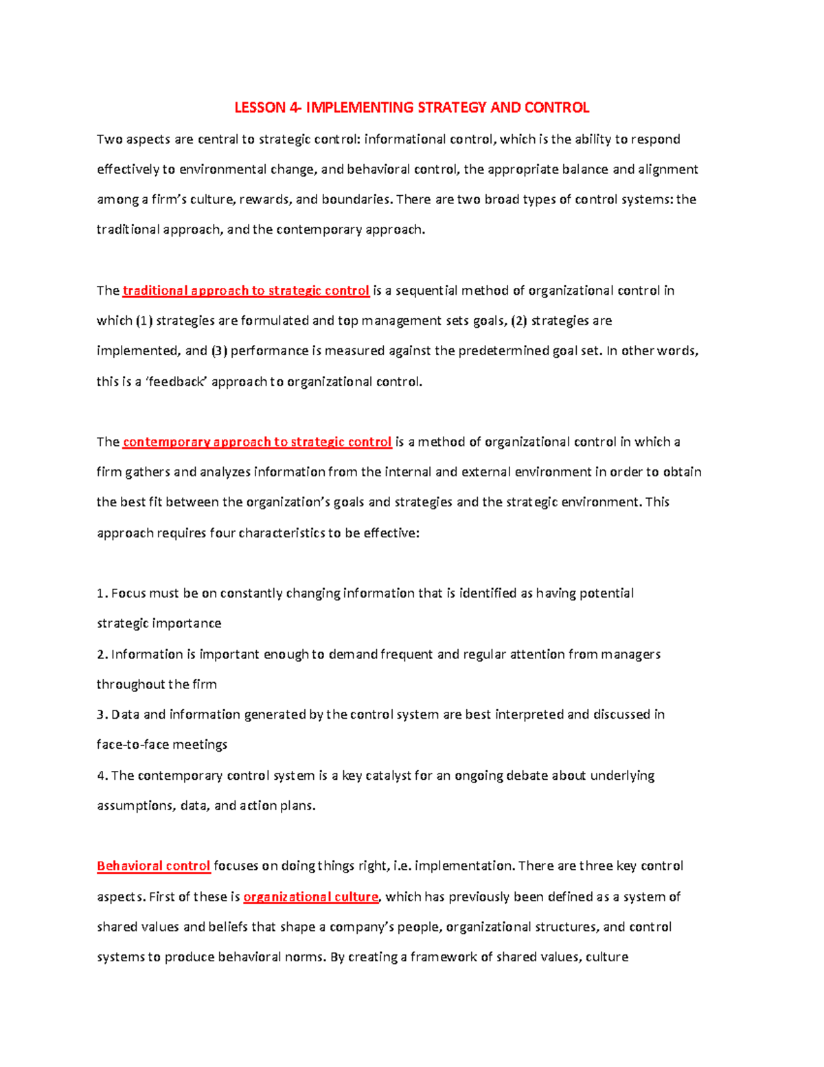 Lesson 4: Strategy Implementation and Control (STRM 301) - Studocu
