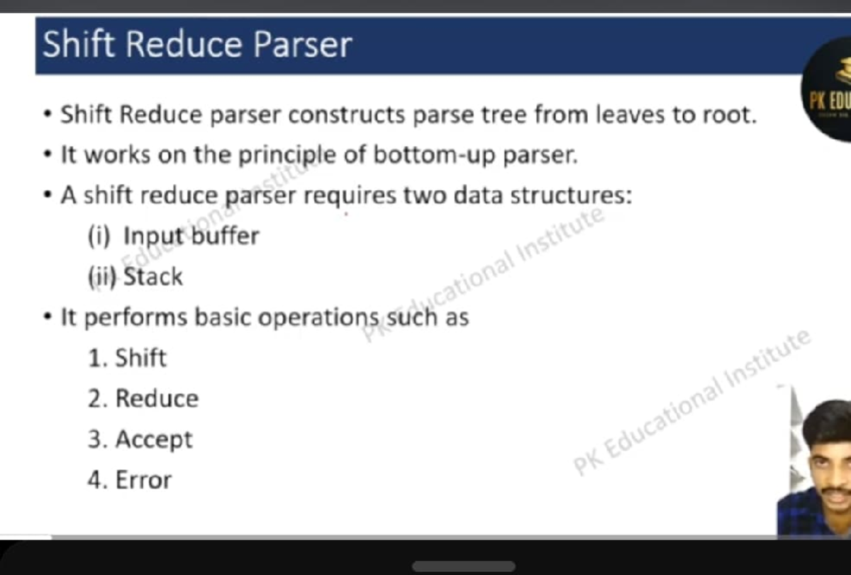 Shift Reduce Parser Overview - PKEOU - Studocu